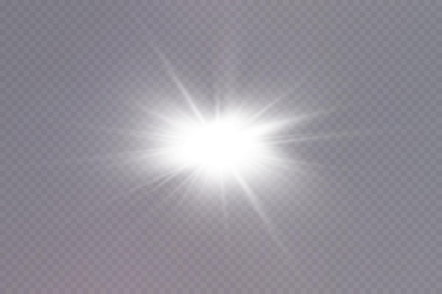 White sparkles.Bright star.Glow burst.Rays of the sun on a transparent background