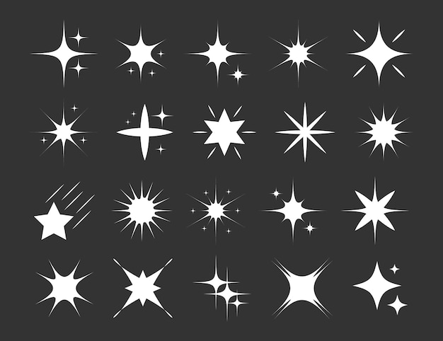 White sparkles symbols .The set of original stars sparkle icon. Bright firework, decoration twinkle