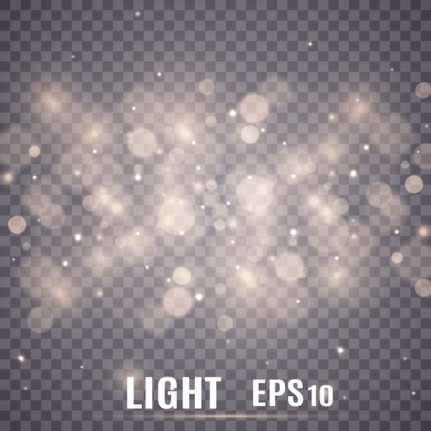 White sparks glitter, bokeh light effect. Sparkles on transparent background. Sparkling magic dust particles.