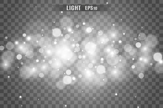 White sparks glitter, bokeh light effect. Sparkles on transparent background. Sparkling magic dust particles.