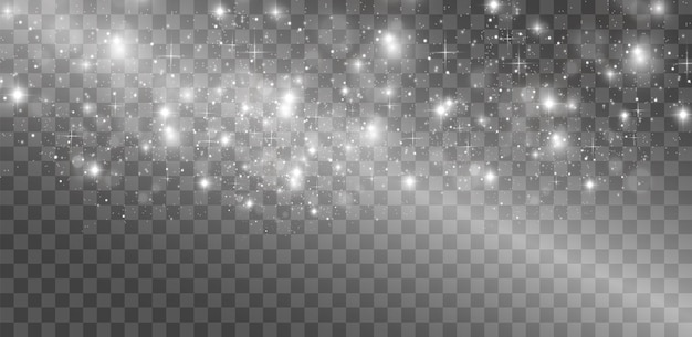 Scintille bianche e stelle dorate brillano effetto luce speciale vector brilla su sfondo trasparente