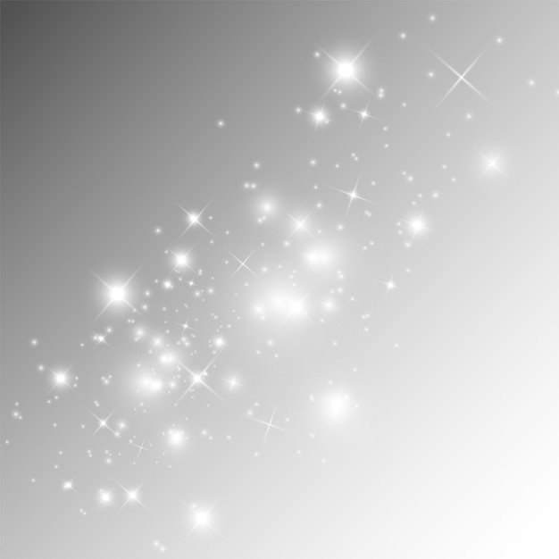 Белые искры и золотые звезды блестят специальным световым эффектом Векторные блестки