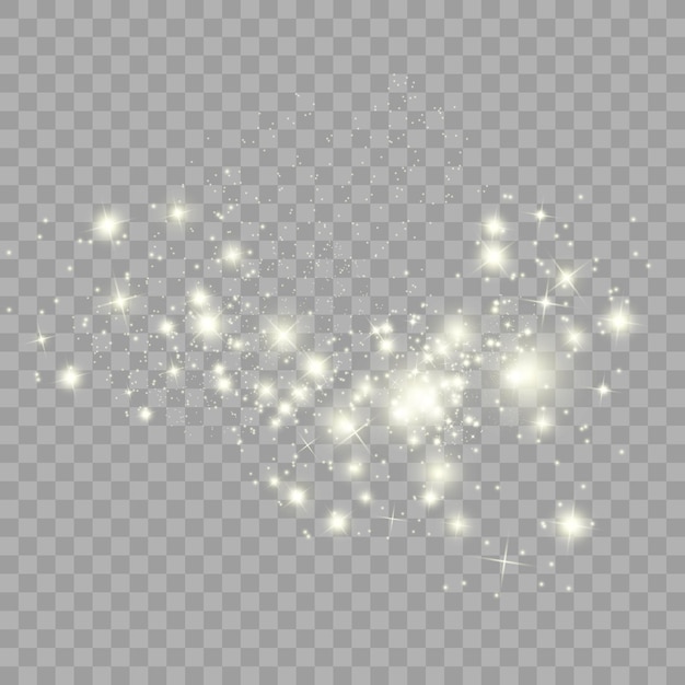 Белые искры и золотые звезды сверкают специальным световым эффектом Векторные блестки