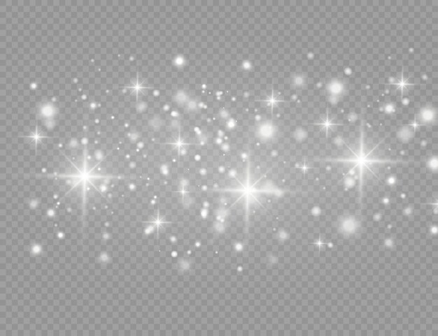 White sparks and golden stars glitter special light effect.