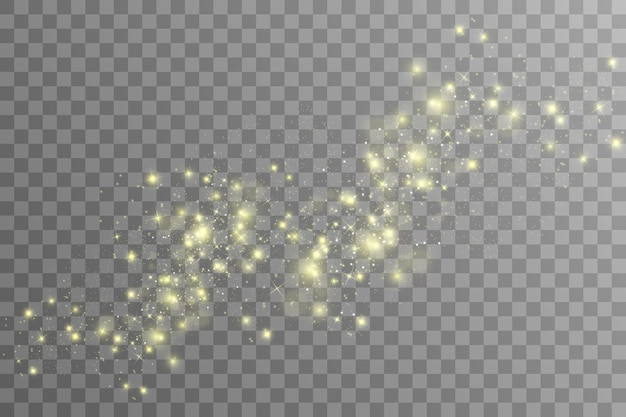 흰색 불꽃과 황금 별이 반짝이는 특수 조명 효과.