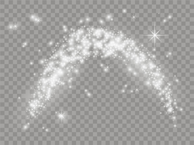 白い火花と星光で輝くVectorDust白い透明な背景のきらめきクリスマスの抽象的なパターンきらめく魔法のほこりの粒子