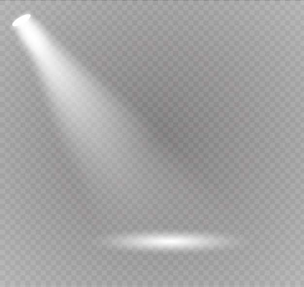 Белый прожектор. Световой эффект. Свечение изолированный белый прозрачный световой эффект. Абстрактный дизайн элемента спецэффект.