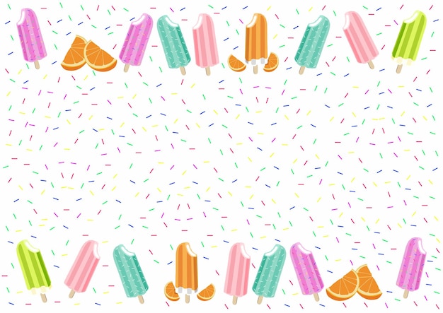 White sprinkles frame background cute pastel popsicle icecream design vector Menu template