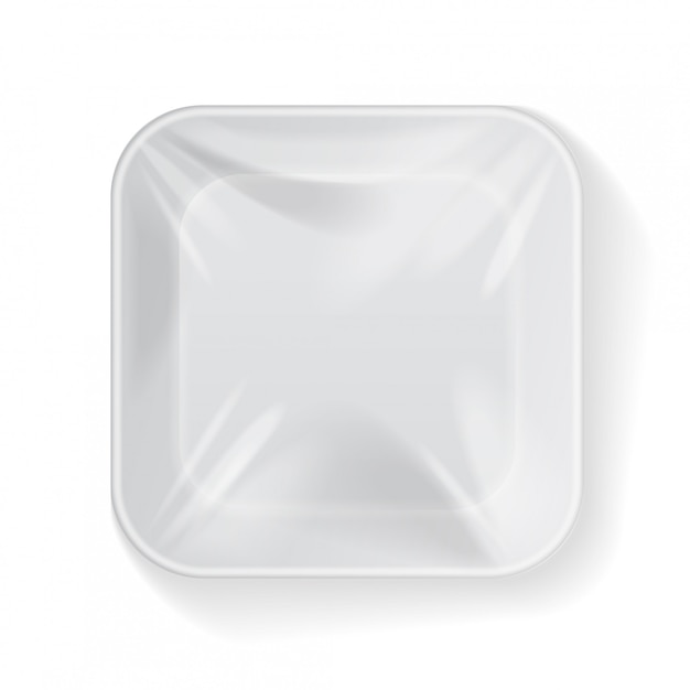 White square blank styrofoam plastic food tray container.