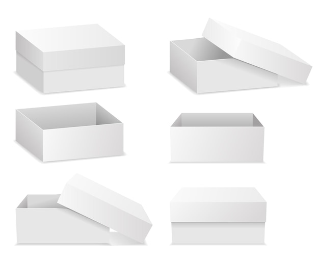 White square flat boxes isolated on white background.