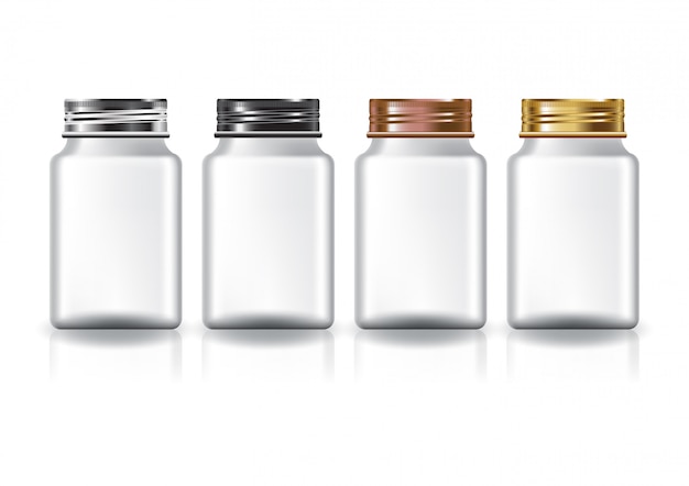 Vector white square medicine bottle four colors screw lid.