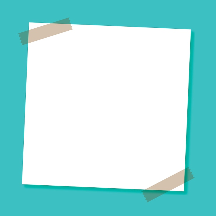 Vector white square paper with tape on turquoise background