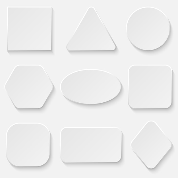 Vector white square and round button bannerr set.