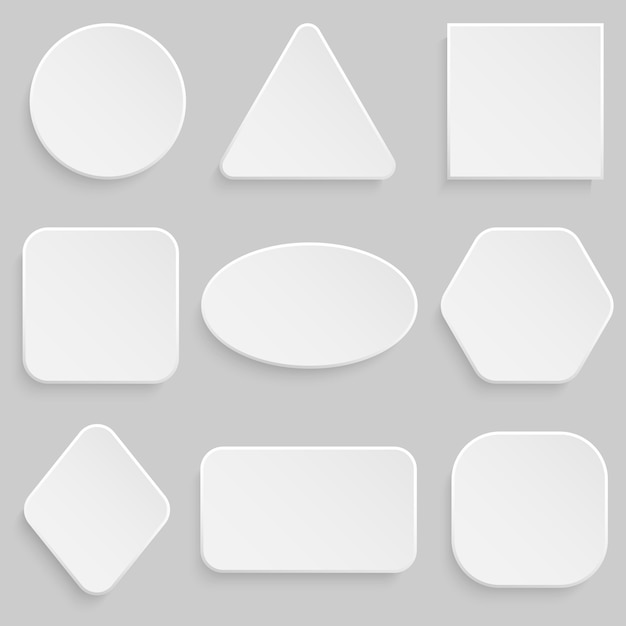 Vector white square and round button bannerr set.