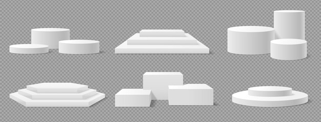 ベクトル 白い正方形の表彰台の円形台座スタンド現実的な空のプラットフォーム勝者ステージ3dモックアップ