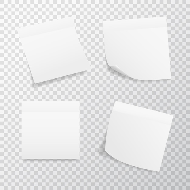 Vector white square sticker set on transparent background. realistic stickers with folded edge.