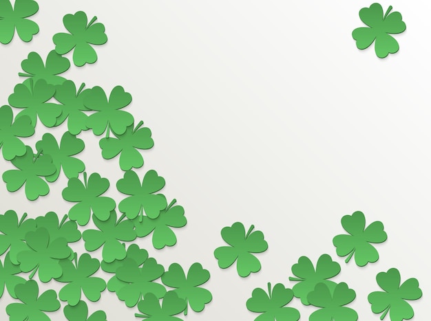 White st. patrick day background with clover four-leaf flat green paper cut leaves. simple design.