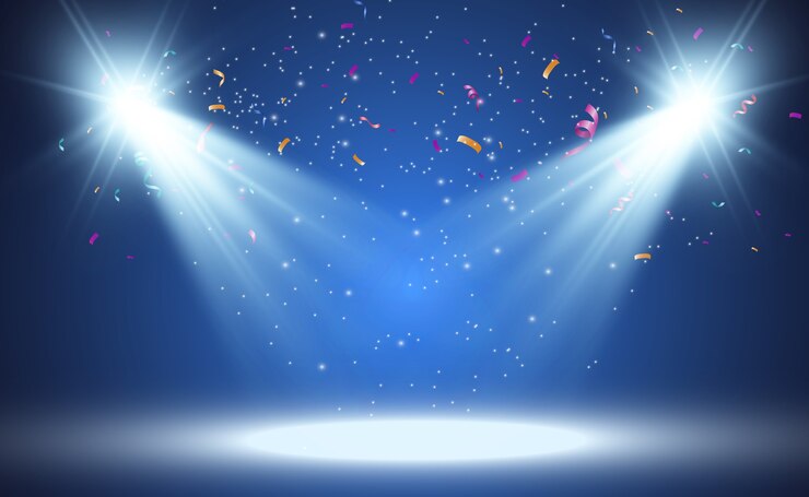 Vector white stage with spotlights. illustration of a light with sparkles on a transparent background.