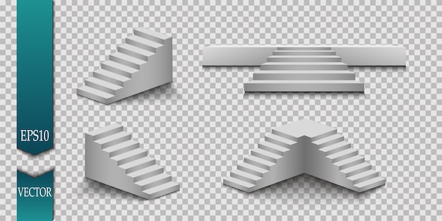 ベクトル 白い階段、3d階段。セット、透明な背景に分離