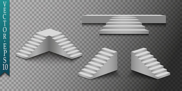 Vector white stairs 3d staircases set isolated on transparent background eps10 vtctor