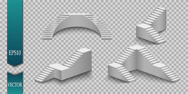 Vector white stairs 3d staircases set isolated on transparent background eps10 vtctor