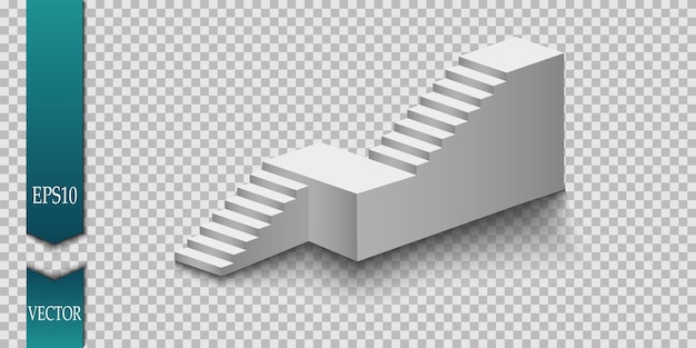 Vector white stairs 3d staircases set isolated on transparent background