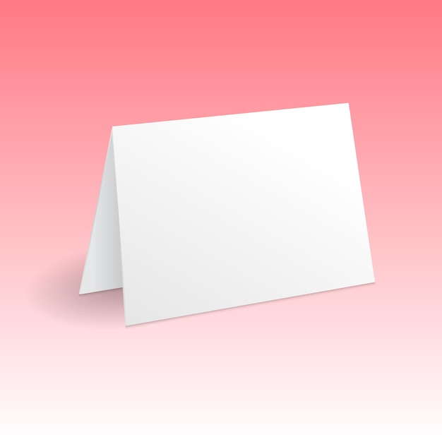 White standing greeting card mockup template Isolated on gradient pink background with shadow