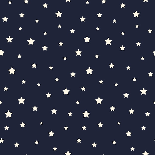 White stars on night sky dark blue background. abstract vector seamless pattern.