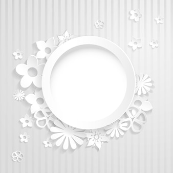 Sfondo a righe bianche con anello e fiori ritagliati dalla carta