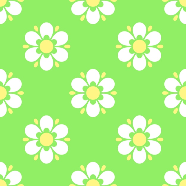 Vector white stylized flowers on geen background vector seamless pattern