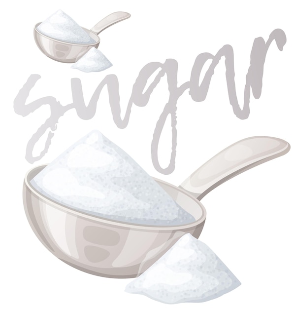 Белый сахар в металлической ложке иконка вектора мультфильма изолирована на белом
