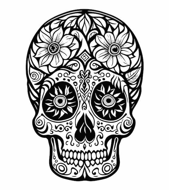 white sugar skull with floral ornament