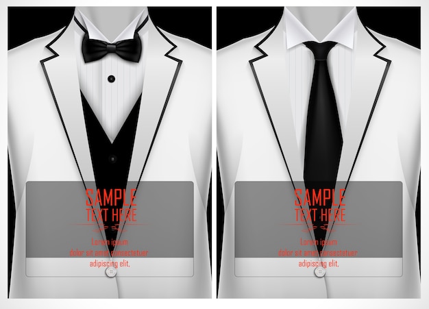 Vector white suit and tuxedo with black bow tie