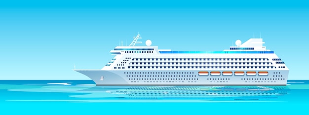 White summer cruise liner navigando in mare aperto modern luxury huge ship teal water blue sky vacanza e resort nel pacifico o nell'oceano atlantico viaggio di lunga durata illustrazione vettoriale