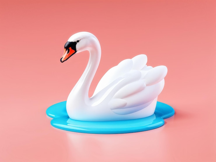 Vector white swan on a blue background 3d rendering