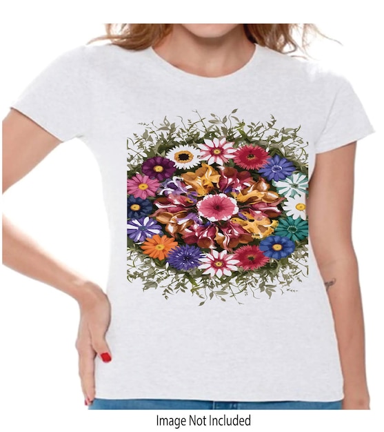 Vector a white t shirt with flowers on it is a womans