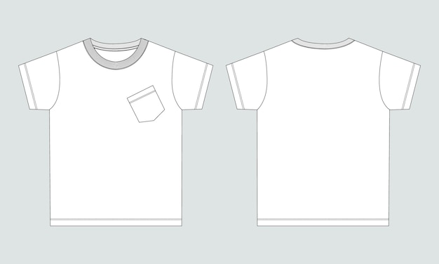 A white t - shirt with a pocket in the middle.