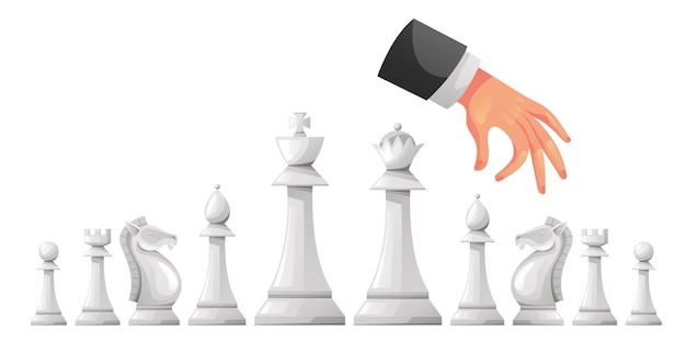 Набор иллюстраций элементов графического дизайна шахматной фигуры белой команды