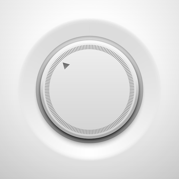 White technology volume knob, music button template with realistic shadow and light background