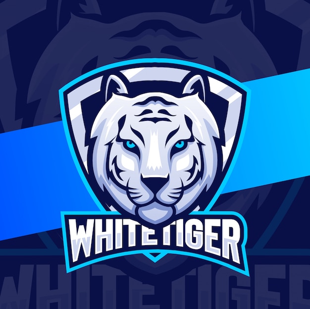 Белый тигр голова талисман кибер дизайн логотипа