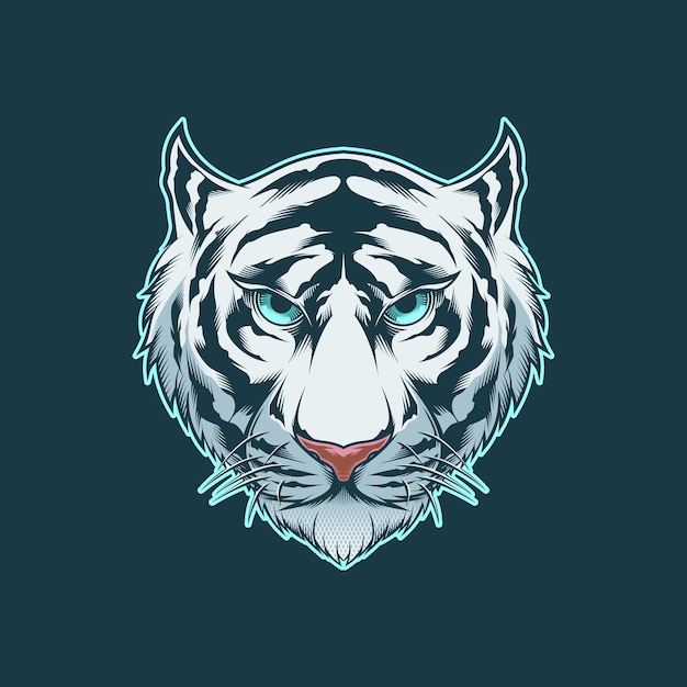 Vector white tiger head with blue eyes