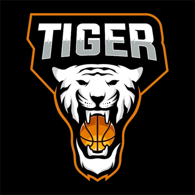 white tiger head with vector basketball