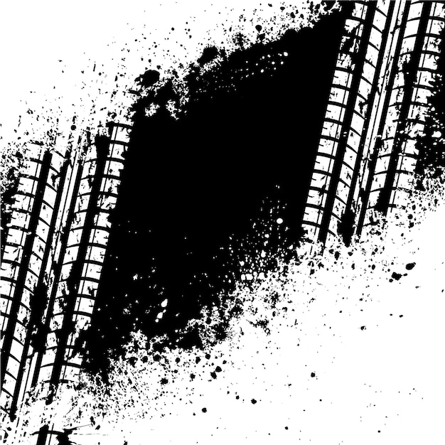 White tire track on black ink blots