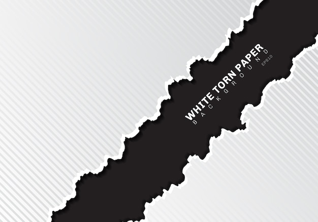 Vector white torn paper edges with shadow black background