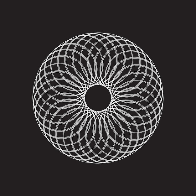 White Torus Yantra Abstract Geometric Element Vector on Black Background