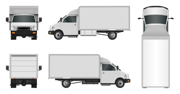 Шаблон белый грузовик. доставка коммерческого транспорта по городу.
