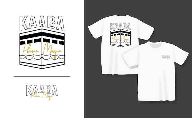 Vector white tshirt design with vintage style kaaba text and illustration