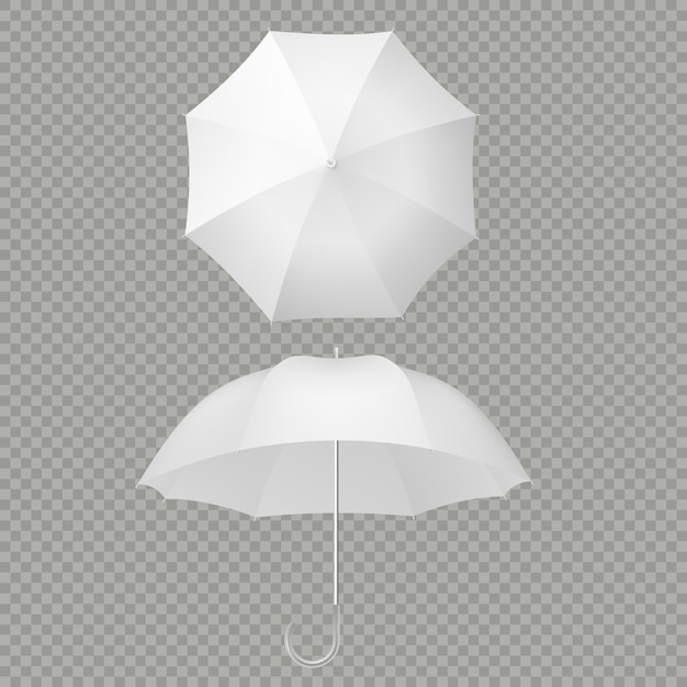 Vector white umbrella and parasols realistic isolated on white.