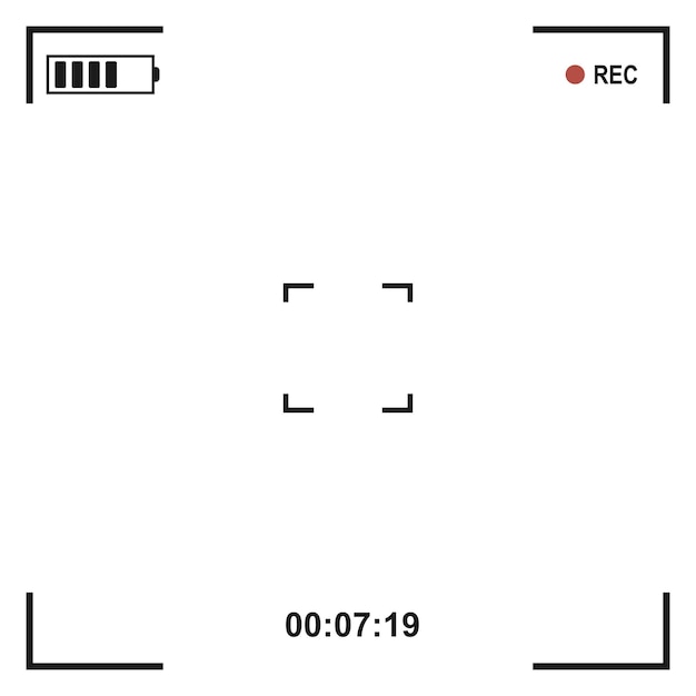 벡터 카메라 뷰파인더의 흰색 사용자 인터페이스 흰색 배경 벡터 일러스트 레이 션에 고립 된 녹화 시간에 카메라 중앙에 화면 초점
