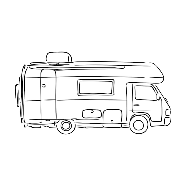 White van with black outline isolated on white background vector illustration